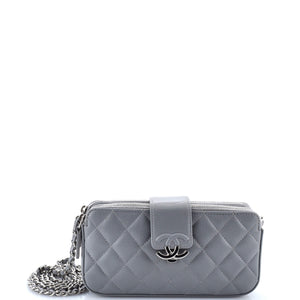 CC Box Double Zip Clutch with Chain Quilted Calfskin