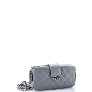 CC Box Double Zip Clutch with Chain Quilted Calfskin