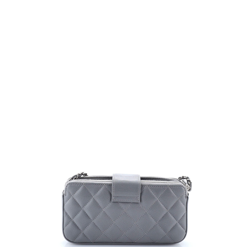 CC Box Double Zip Clutch with Chain Quilted Calfskin