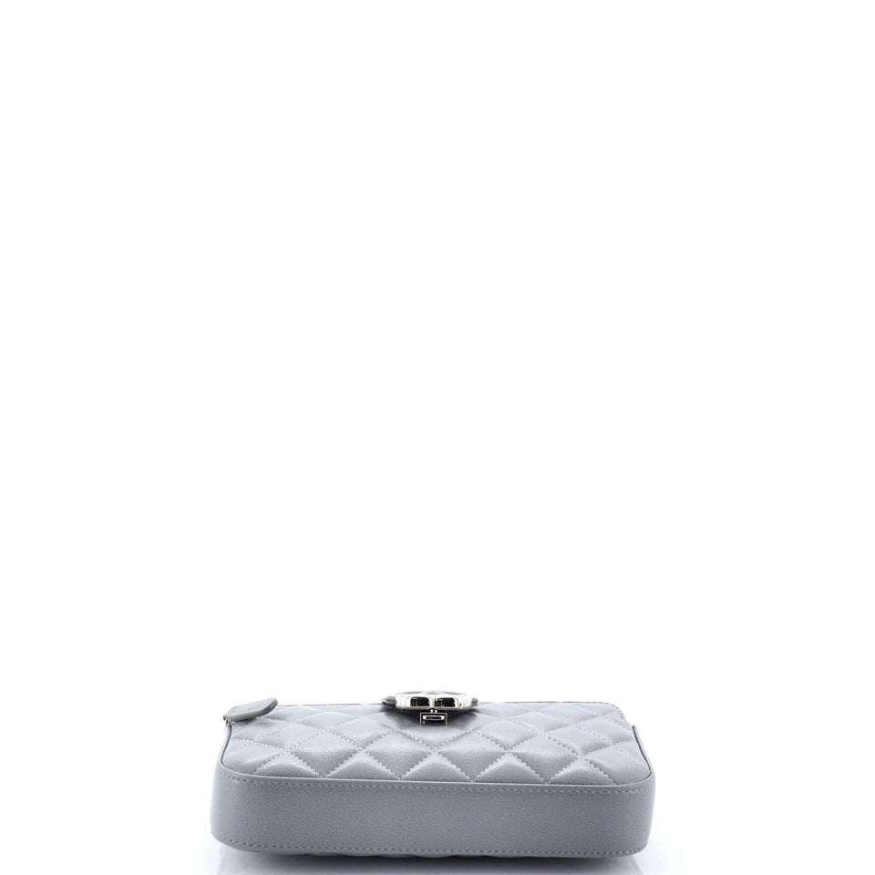 CC Box Double Zip Clutch with Chain Quilted Calfskin
