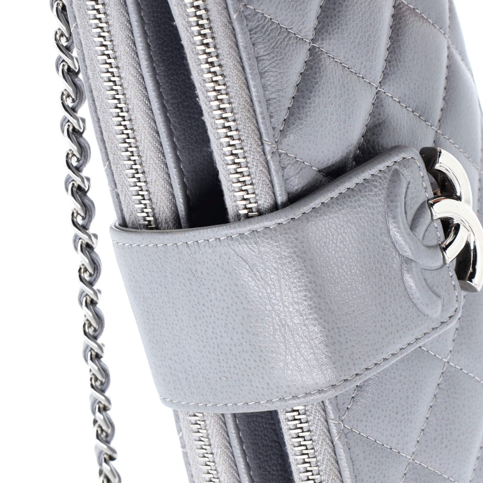 CC Box Double Zip Clutch with Chain Quilted Calfskin