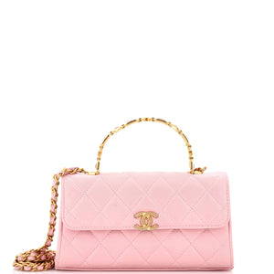 Top Handle Phone Holder with Chain Quilted Lambskin with Enamel