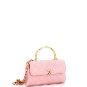 Top Handle Phone Holder with Chain Quilted Lambskin with Enamel