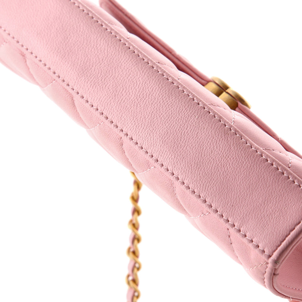 Top Handle Phone Holder with Chain Quilted Lambskin with Enamel