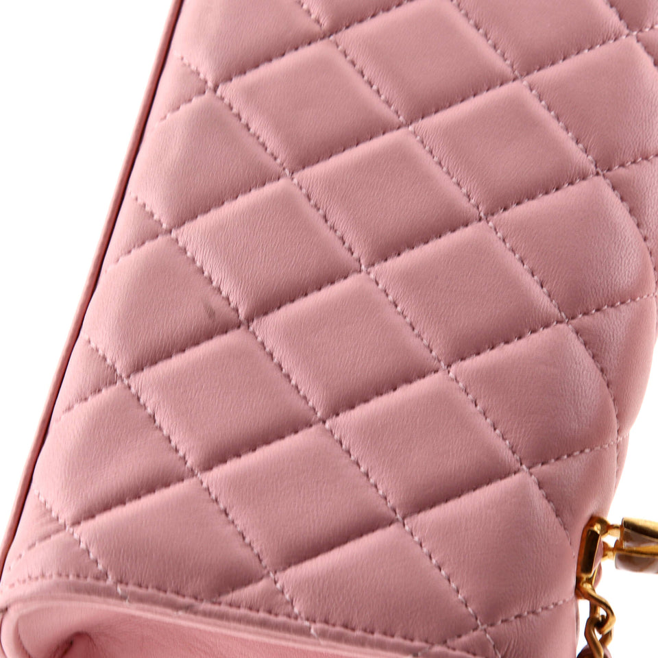 Top Handle Phone Holder with Chain Quilted Lambskin with Enamel