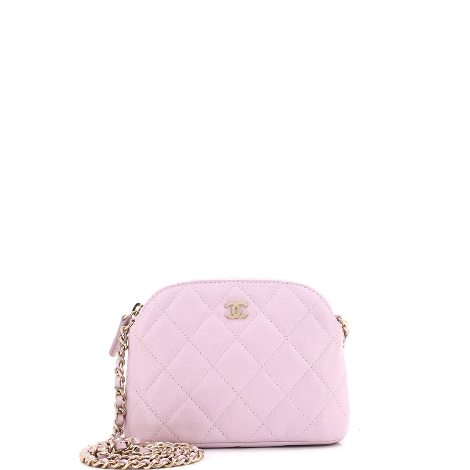 CC Dome Zip Clutch with Chain Quilted Caviar Mini