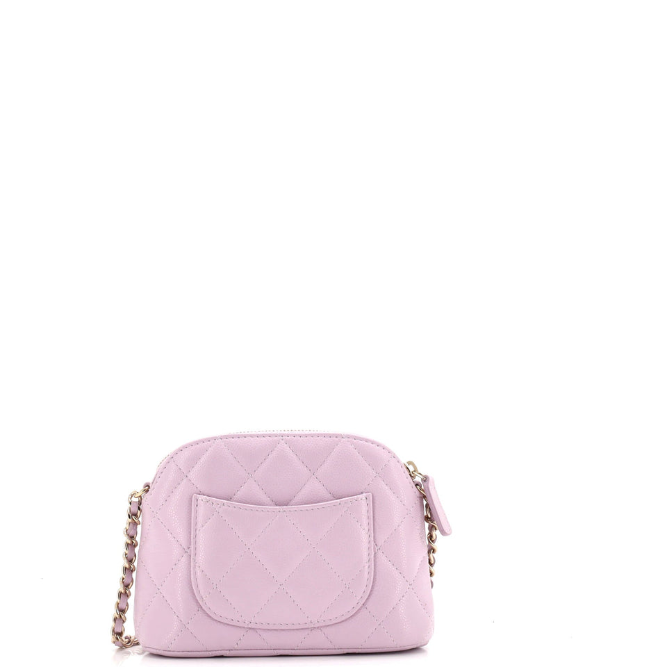 CC Dome Zip Clutch with Chain Quilted Caviar Mini