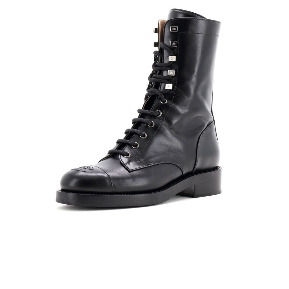 Women's Cap Toe CC Mid-Calf Combat Boots Leather