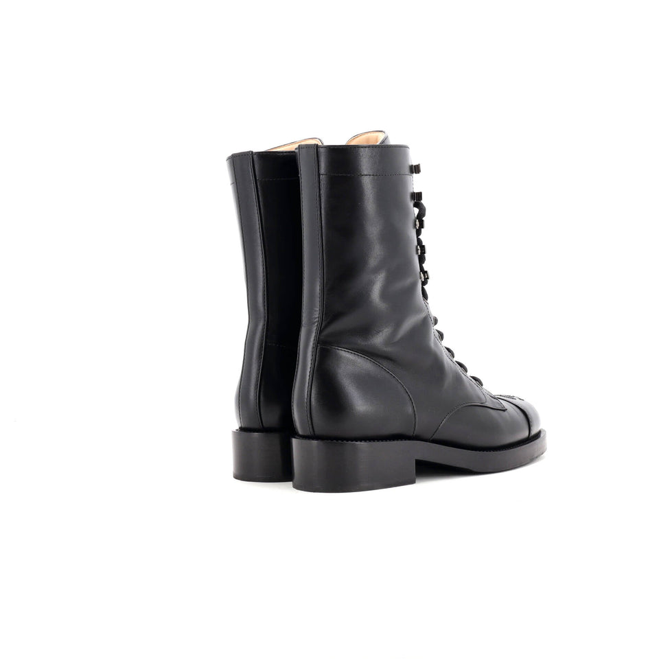 Women's Cap Toe CC Mid-Calf Combat Boots Leather