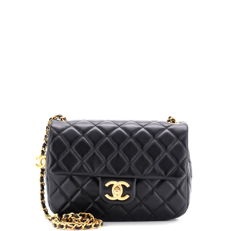 Coco de Toi Heart Chain Square Flap Bag Quilted Lambskin Small