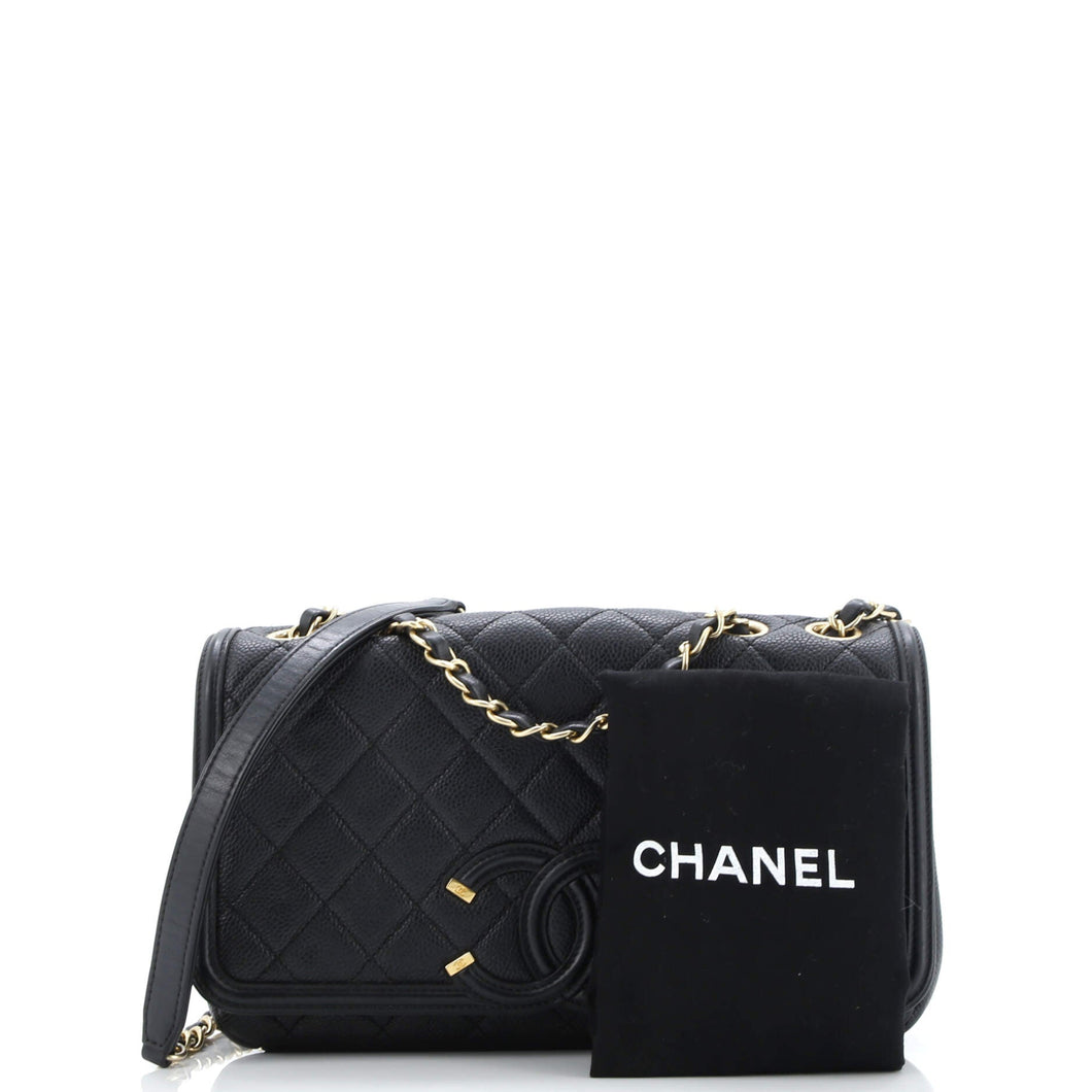 Filigree Flap Bag Quilted Caviar Medium
