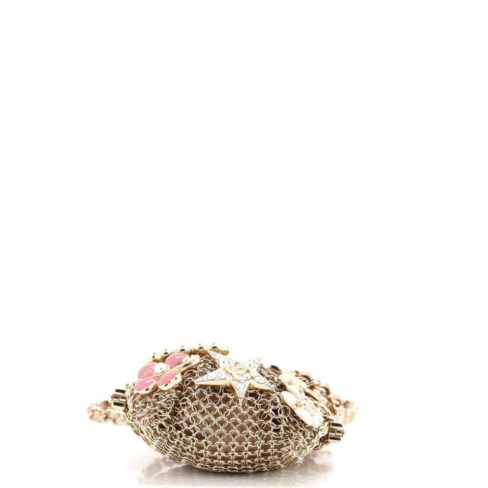 CC Charm Kisslock Frame Clutch with Chain Embellished Metal Mesh Mini
