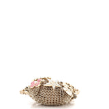 CC Charm Kisslock Frame Clutch with Chain Embellished Metal Mesh Mini