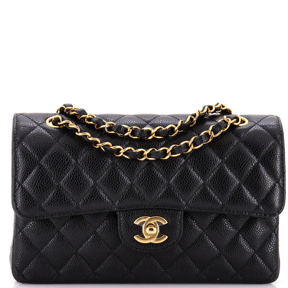 Classic Double Flap Bag Quilted Caviar Small