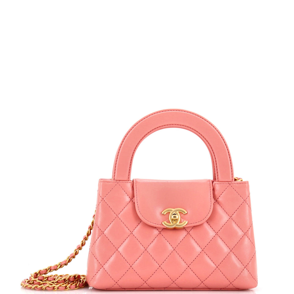 Kelly Top Handle Shopping Bag Quilted Shiny Aged Calfskin Mini
