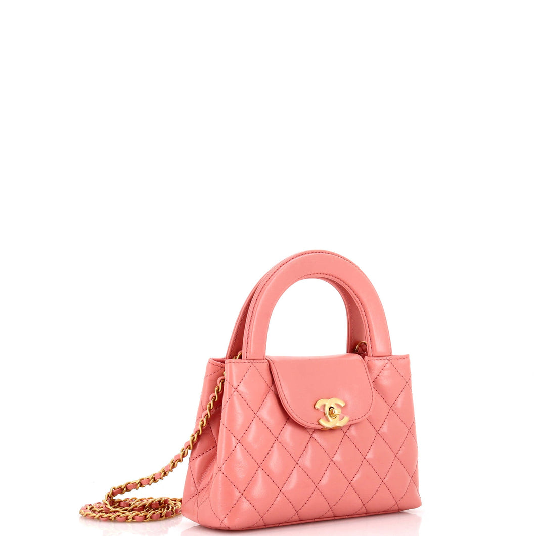 Kelly Top Handle Shopping Bag Quilted Shiny Aged Calfskin Mini