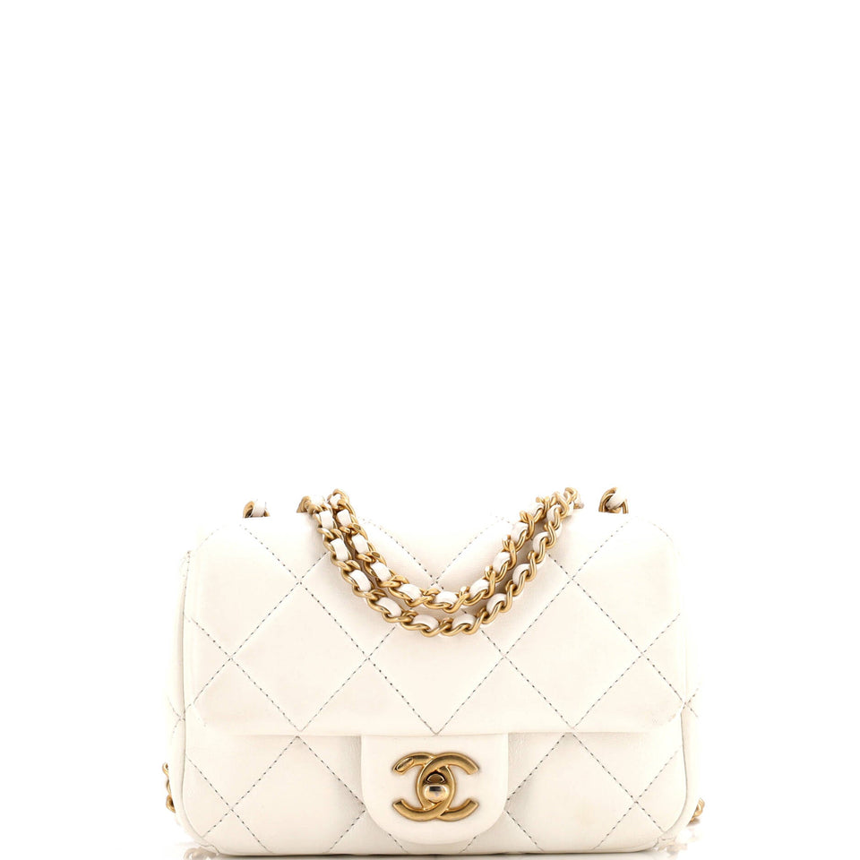 CC Pearl Chain Square Flap Bag Quilted Lambskin Mini