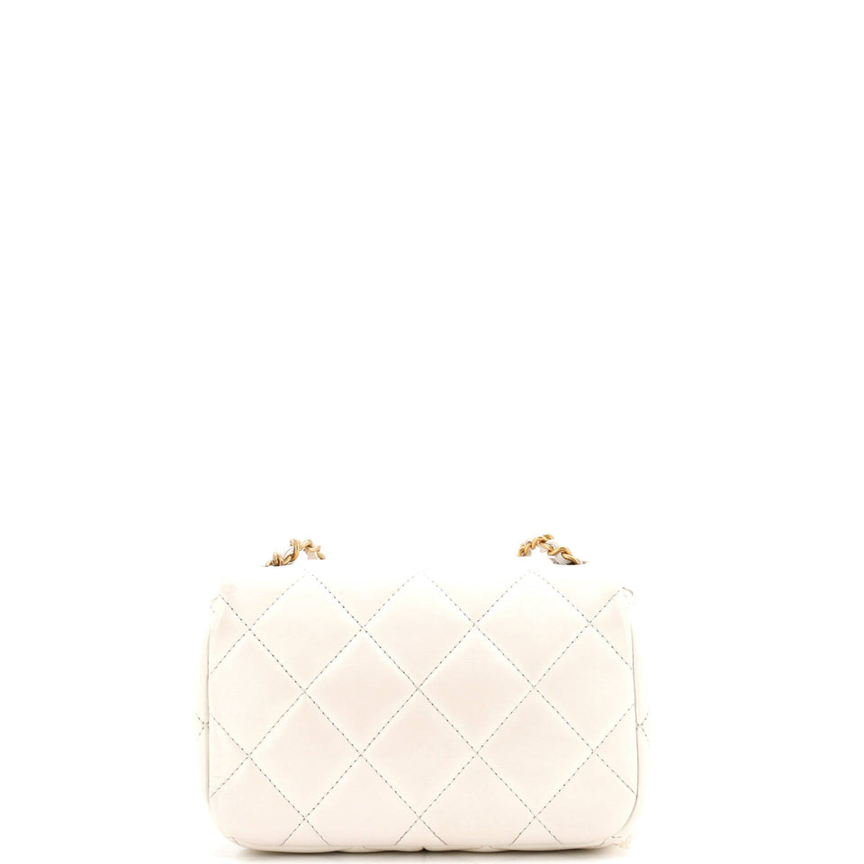 CC Pearl Chain Square Flap Bag Quilted Lambskin Mini