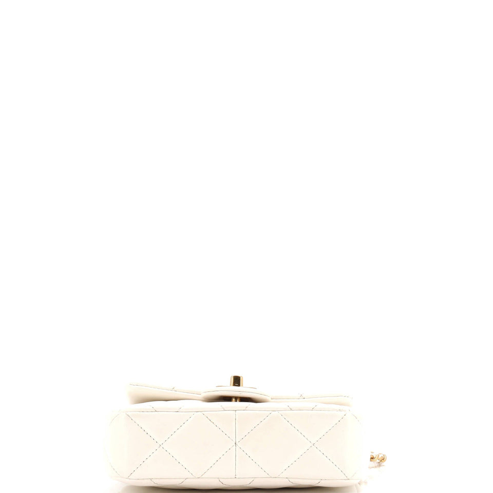 CC Pearl Chain Square Flap Bag Quilted Lambskin Mini