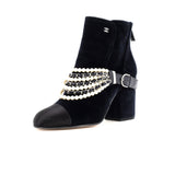 Women's Pearl Chain Strap Ankle Boots Corduroy