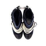 Women's Pearl Chain Strap Ankle Boots Corduroy