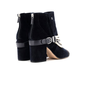 Women's Pearl Chain Strap Ankle Boots Corduroy