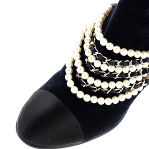 Women's Pearl Chain Strap Ankle Boots Corduroy