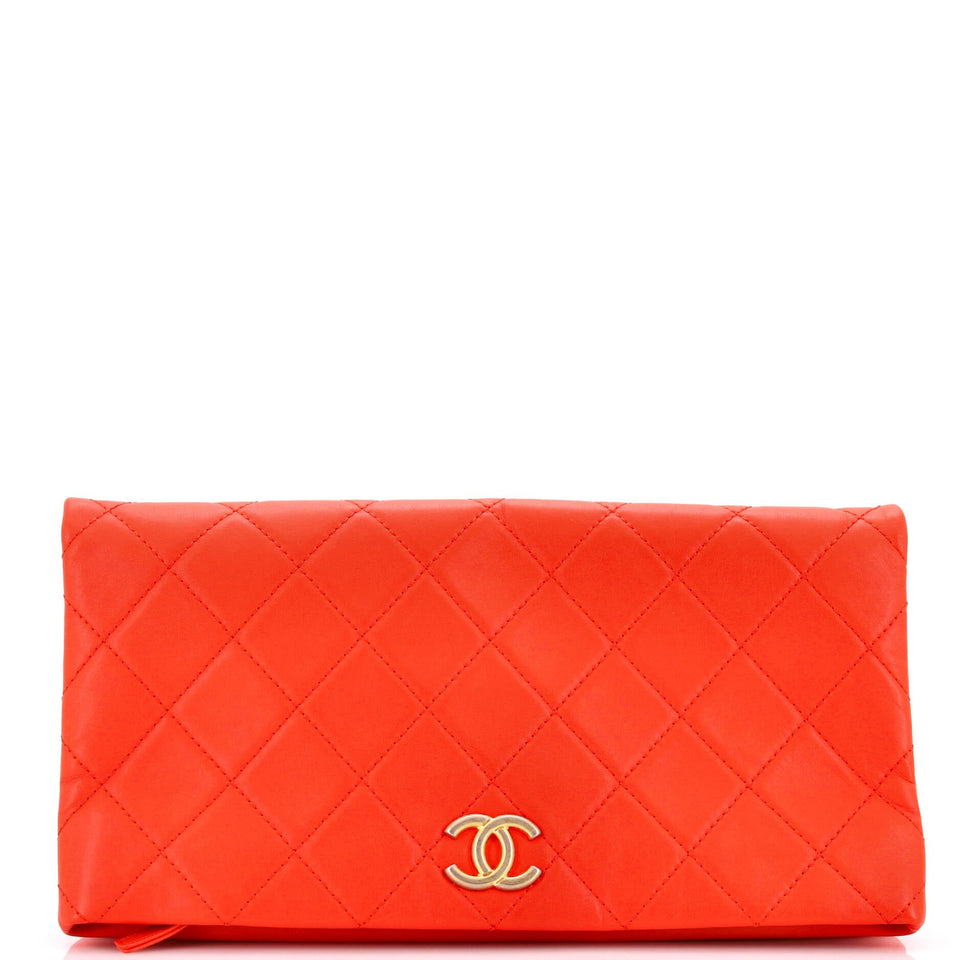CC Foldover Clutch Quilted Lambskin Large