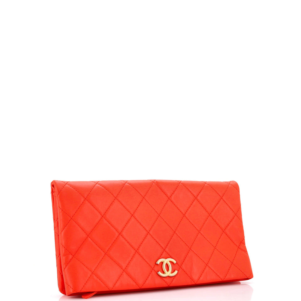 CC Foldover Clutch Quilted Lambskin Large