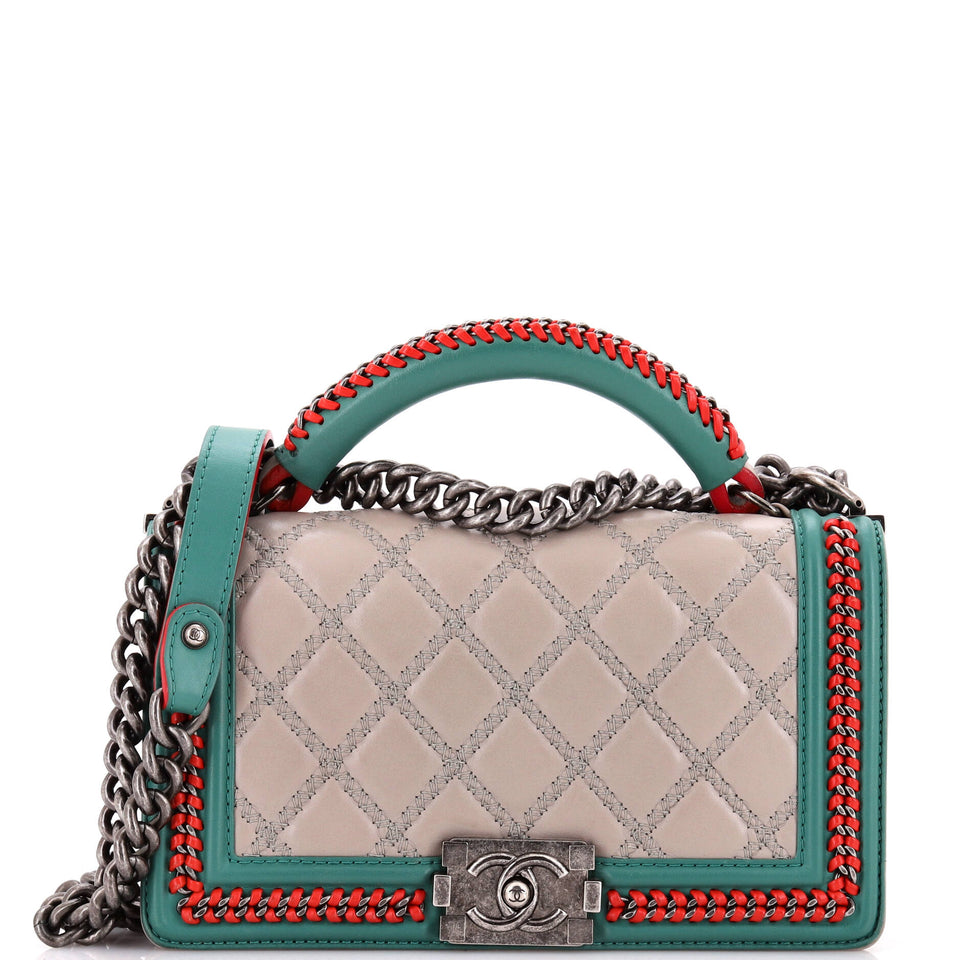 Paris-Salzburg Chain Handle Boy Flap Bag Quilted Lambskin Old Medium