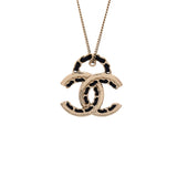 Woven Chain CC Pendant Necklace Metal and Leather