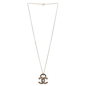 Woven Chain CC Pendant Necklace Metal and Leather