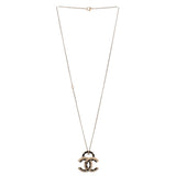 Woven Chain CC Pendant Necklace Metal and Leather