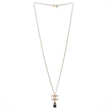Scalloped CC Perfume Bottle Drop Pendant Necklace Metal with Crystals, Faux Pearls and Resin