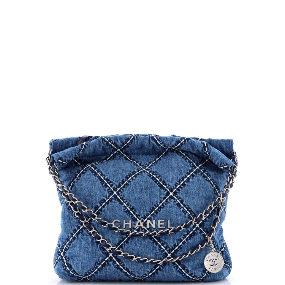 22 Chain Hobo Quilted Stitched Denim Small
