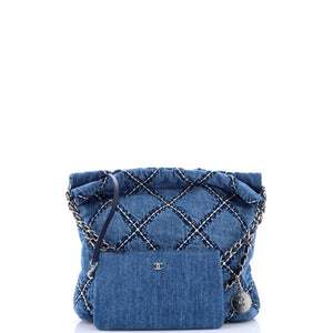 22 Chain Hobo Quilted Stitched Denim Small