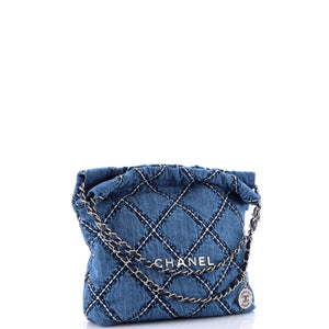 22 Chain Hobo Quilted Stitched Denim Small
