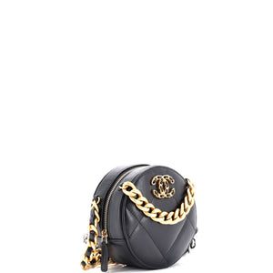 19 Round Clutch with Chain Quilted Leather