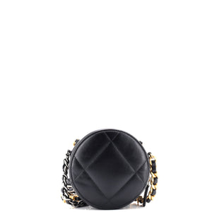 19 Round Clutch with Chain Quilted Leather