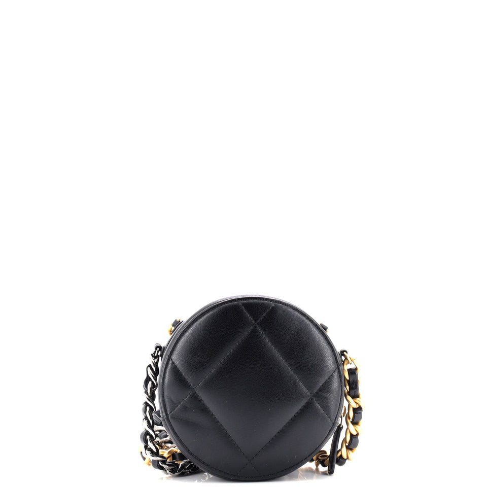 19 Round Clutch with Chain Quilted Leather
