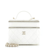 Double Decker Vanity Case with Chain Quilted Shiny Lambskin Small