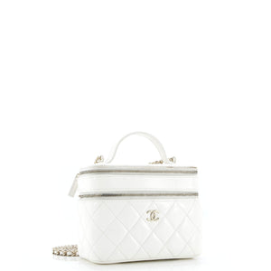 Double Decker Vanity Case with Chain Quilted Shiny Lambskin Small