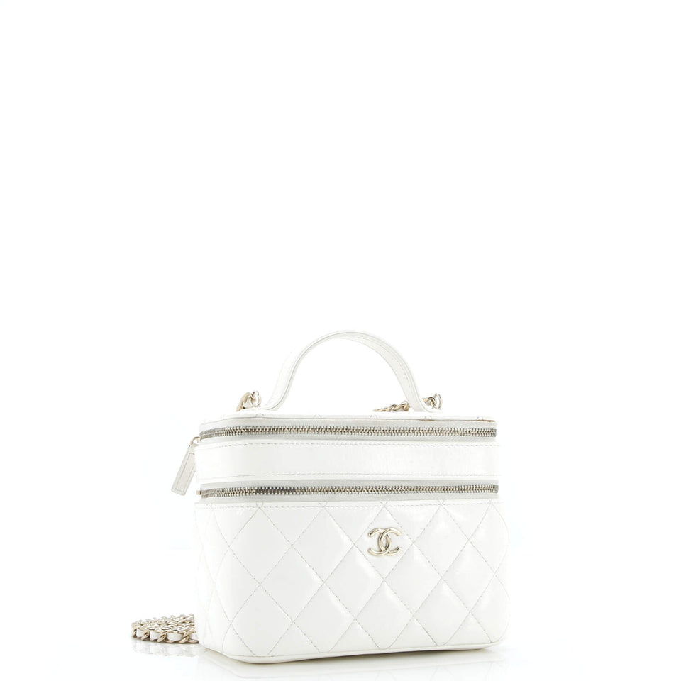 Double Decker Vanity Case with Chain Quilted Shiny Lambskin Small