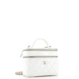 Double Decker Vanity Case with Chain Quilted Shiny Lambskin Small