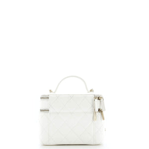 Double Decker Vanity Case with Chain Quilted Shiny Lambskin Small