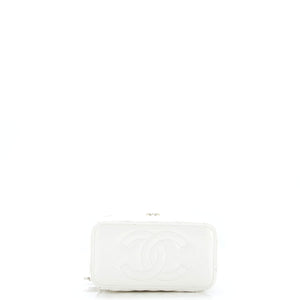 Double Decker Vanity Case with Chain Quilted Shiny Lambskin Small