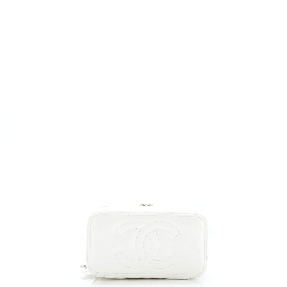 Double Decker Vanity Case with Chain Quilted Shiny Lambskin Small