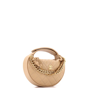 Double Chain Bow Hobo Pouch Quilted Caviar Mini