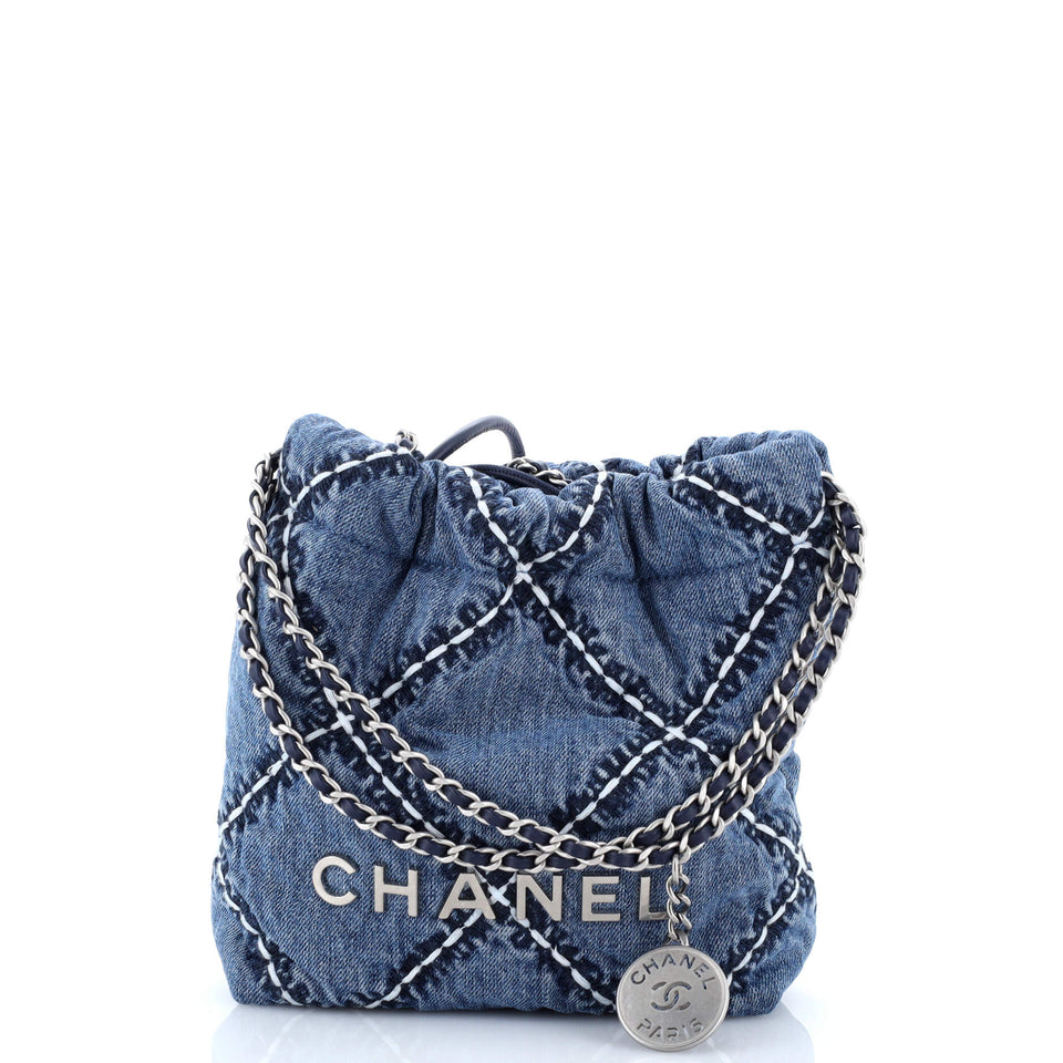 22 Chain Hobo Quilted Stitched Denim Mini