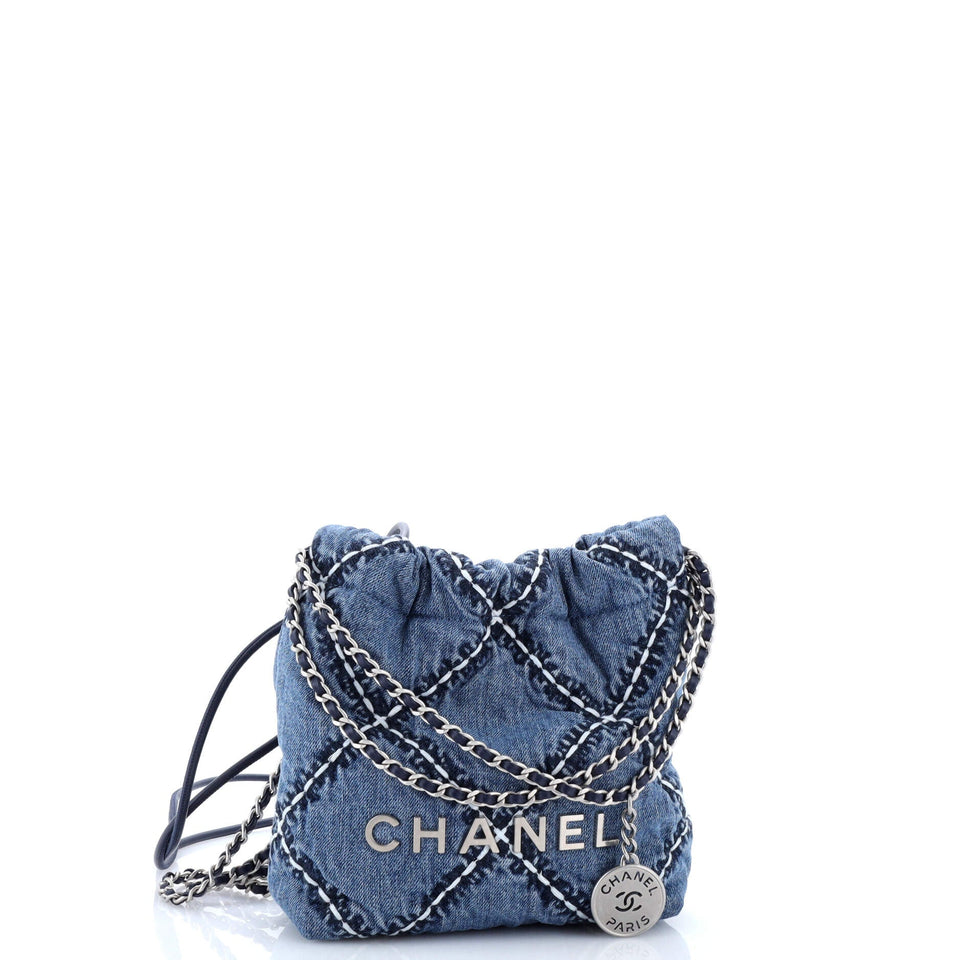 22 Chain Hobo Quilted Stitched Denim Mini